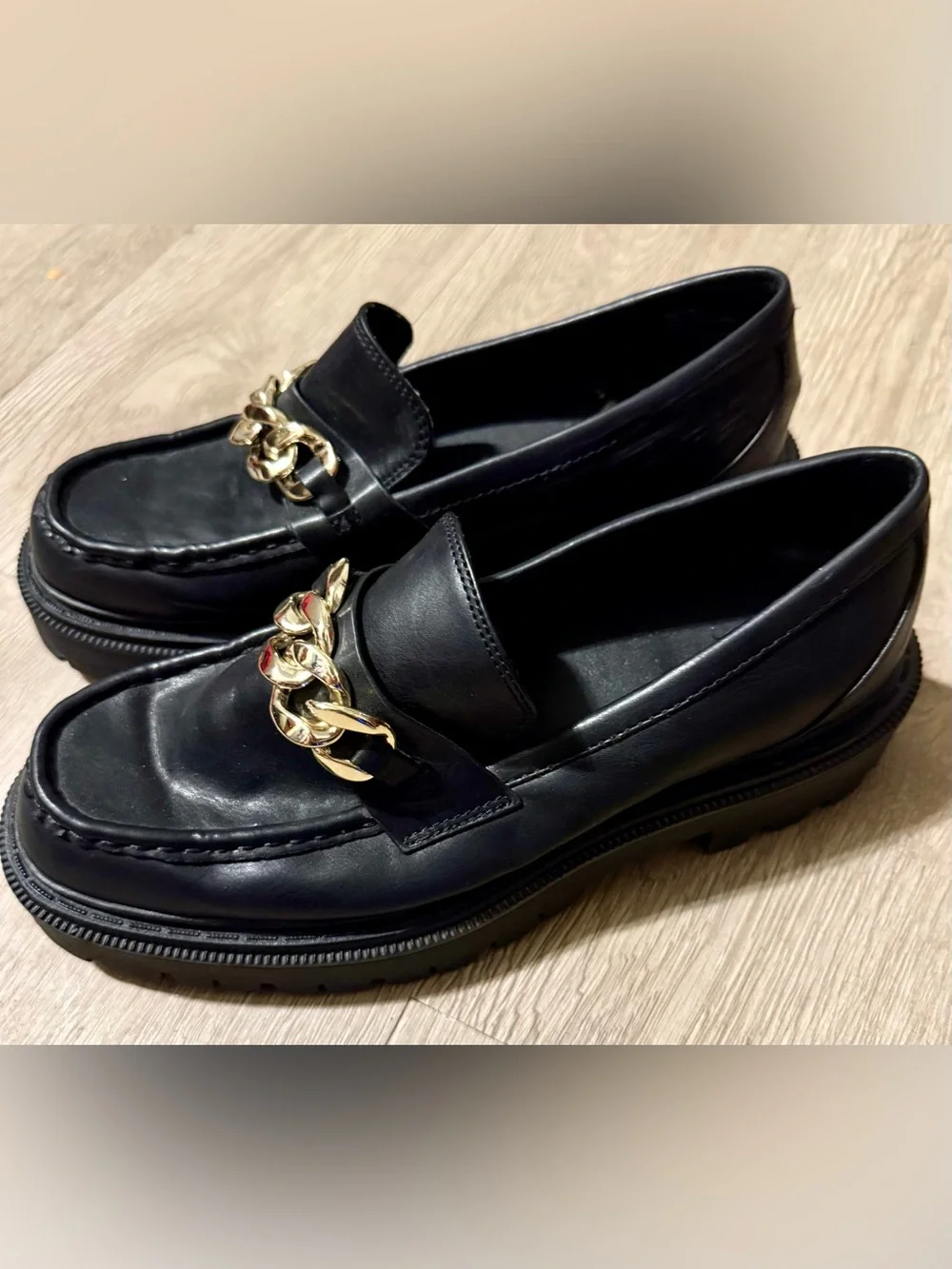 ALDO Women's Brixtonn Loafer Black Moto Lug Sole 8.5